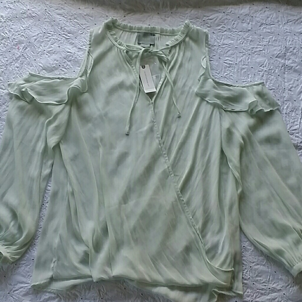 Anthropologie MAEVE cold shoulders mint green  shirt nwt M